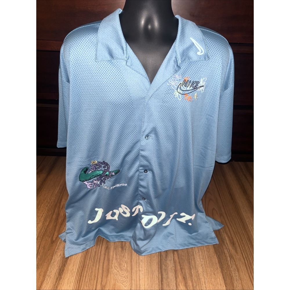 NWT Nike Resort Hawaiian Blue Dri-Fit Mesh Size 3XL Button-Up Shirt DZ3078-424